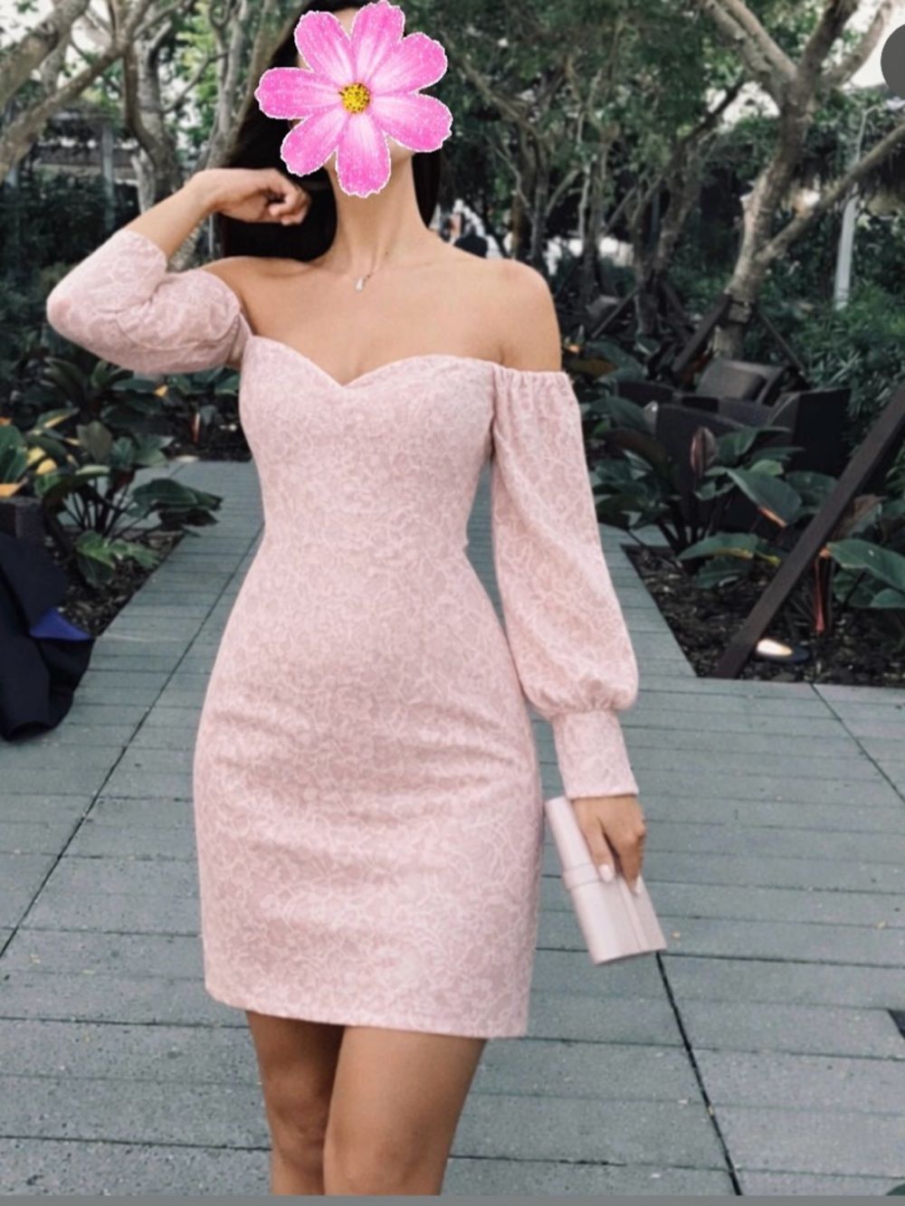 Naked Wardrobe Pink Lace Puff Sleeve Mini Dress Size S Romantic NWOT